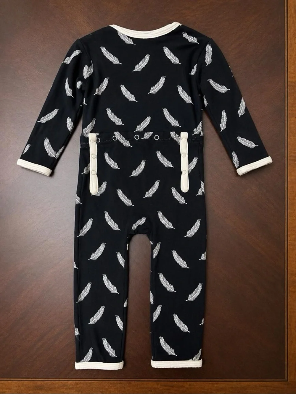 Kickee Pants 18-24M Black White Feather Bamboo Snap Coverall Romper EUC